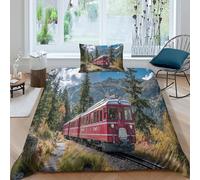 kaiyun Treno che corre su rotaie in una valle montana Copripiumino Parure Da Letto Con,motivo:, Stampato 3D Federa,Morbido in Microfibra Per Adulti, Bambino Single（135x200cm）