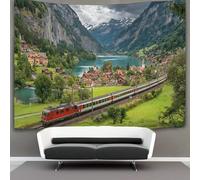 kaiyun Treno Passing through A Villaggio in The Swiss Alps Arazzo Appendere Alla Parete, Arte Murale Estetico Per La Decorazione Della Casa,per Soggiorno,camera Da Letto,180cmx230cm