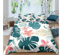 kaiyun Tropico Piante Biancheria Da Lettoset Da 3 Pezzi, Stampa A Turtle Back Foglie Palm Foglie And Felces Copripiumino 3D, in Microfibra Con Cerniera E Federa Per Ragazzo, Ragazza King（220x240cm）