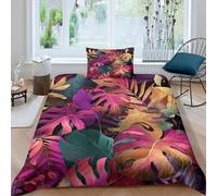 kaiyun Tropico Piante Set Copripiumino 3 Pezzi, in Microfibra Set Di Biancheria Da Letto Per, 3D Stampa Colorato Foglie Per Adulti, Adolescenti Single（135x200cm）