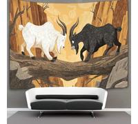kaiyun Two Capras, One Bianco And One Black, Standing on A Tree Trunk Tapestry Wall Hanging - Bedspread,Blanket Throw Tapestries for Living Room,Home Decor 70cmx100cm