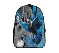 kaiyun Uccelli luminosi che volano sulle cime degli alberi Borsa Da Scuola Ragazzi Zaini Ragazze Elementare Black White And Blue Zainetto Bambino Gita Zaino Leggero 16 inch