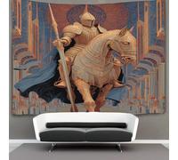 kaiyun Un cavaliere in oro Armatura a cavallo che entra nel ponte levatoio del castello Arazzo Arazzi Biancheria Da Letto Copriletto Dormitorio Camera Da Letto Decorazione Da Parete 130cmx150cm