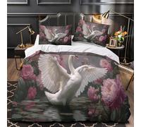 kaiyun Un cigno bianco con le ali spiegate, peonie rosa Morbido Set Di Biancheria Da Letto Set 3D Motivo Stampata Copripiumino E La Federa Del Cuscino, Per Ragazzo,ragazza Super King（260x220cm）