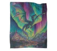 kaiyun Un drago vola sopra il cielo coperto dall'aurora boreale Coperta Con Motivi, Lenzuola in Flanella Calda Da Campeggio Per Esterni Trapunta Leggera Per Divano 80x90inch(200x230cm)