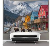 kaiyun Un gruppo di orsi grizzly vaga per le strade e le rive dei fiumi dell'Alaska Arazzi Estetica - Arazzo Da Parete Indie Decorazione Della Stanza Appeso A Parete, Arte Da Parete 70cmx100cm