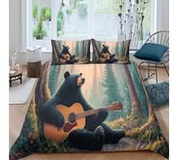 kaiyun Un Orso Suona la Chitarra nella Foresta Silenziosa Copripiumino E Federa, Set Di Biancheria Da Letto Per Sacco Copri Piumone Microfibra Stampa 3D Per Adulti, Adolescenti King（220x240cm）