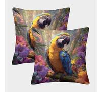 kaiyun Un pappagallo colorato nella giungla Fodera Per Cuscino Moderna Cuscino Casa Camera Da Letto Divano Auto Ufficio Esterno 40x40cm 2 Pacchi
