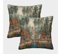 kaiyun Un Tranquillo Villaggio Lungo il Fiume Federa Per Cuscino 3D SGattoola Per Cuscino Stampata Adatta Per La Decorazione Della Casa Soggiorno Auto 45x45cm 2 Pacchi