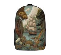 kaiyun Una barca a vela d'epoca dipinta è ancorata nella baia Borsa Da Scuola Ragazzi Zaini Ragazze Elementare Zainetto Bambino Gita Zaino Leggero 17inch
