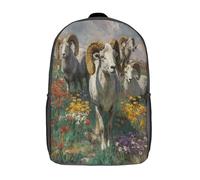kaiyun Una mandria di arieti che cammina nei campi verdi Zaino Bambini Grande Capacità Zainetto Borsa Da Scuola Per Unisex Adolescenti Alunno Casual Scuola Borsa 17inch