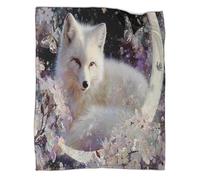 kaiyun Un'elegante Fox argentata sotto la luna crescente Manta Cálida Y Transpirable Suave Estampada Para Acampar Al Aire Libre Colcha Para Dormitorio De Las Cuatro Estaciones 60x80inch(150x200cm)