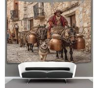 kaiyun Uomo a cavallo di un mulo verso una città medievale Arazzo Da Parete,Tapestry Wall 3D Stampa,Utilizzato in Camera Da Letto,Soggiorno,Copriletto,Decorazione Murale 70cmx100cm