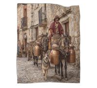 kaiyun Uomo a cavallo di un mulo verso una città medievale Coperta 3D Lenzuola in Flanella Con Stampa Digitale Trapunta Da Divano Per Ragazzi E Ragazze 50x60inch(127x152cm)