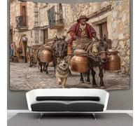 kaiyun Uomo a cavallo di un mulo verso una città medievale Parete Arazzo Da Parete Con Arte Murale Decorazioni Per La Casa Per Il Dormitorio Della Camera Da Letto (,150cmx200cm)