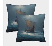 kaiyun Veliero in navigazione verso la tempesta Fodera Per Cuscino Quadrata A Tema 3D Con Stampa Digitale 40x40cm 2 Pacchi Adatta Per La Decorazione Del Letto Di Casa All'aperto Modello