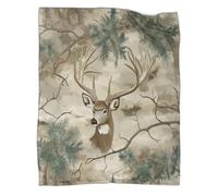 kaiyun Verde e marrone Coperta Da Campeggio Esterna Stampata Calda,morbida E Traspirante Cervo tra foglie di pino beige Copriletto Per Camera Da Letto Quattro Stagioni 40x50inch(100x130cm)