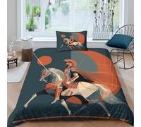 kaiyun Warrior on Cavalloback, Holding A Spear Set Copripiumino Completo Stampata Con Federe Microfibra 3D Stampa Set Biancheria Da Letto Adolescenti Single(135x200cm)