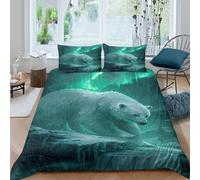 kaiyun White Bears, Aurora Boreale And Forest Waterfalls Copripiumino Parure Da Letto Con,motivo:, Stampato 3D Federa,Morbido in Microfibra Per Adulti, Bambino Double（200x200cm）