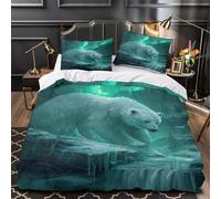 kaiyun White Bears, Aurora Boreale And Forest Waterfalls Set Copripiumino E Federe 3D Stampata in Microfibra Per Adulti, Adolescenti, Bambino Biancheria Da Letto Super King（260x220cm）