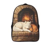 kaiyun White Lobo And A Orange Gato Chimenea de granja Zainetto Per Scuola Sport E Viaggi Adolescenti Borsa Da Scuola Leggero Sacchetti 16 inch
