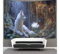 kaiyun White She-wolf in The Cave, Magic Flowers Arazzo Da Parete,Tapestry Wall 3D Stampa,Utilizzato in Camera Da Letto,Soggiorno,Copriletto,Decorazione Murale 70cmx100cm