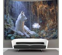 kaiyun White She-wolf in The Cave, Magic Flowers Arazzo Da Parete,Tapestry Wall 3D Stampa,Utilizzato in Camera Da Letto,Soggiorno,Copriletto,Decorazione Murale 180cmx230cm