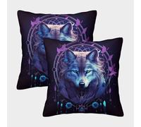 kaiyun Wolf Copricuscino Decorativo,DreamGattocher Federa Quadrata,40x40cm 2 Pacchi