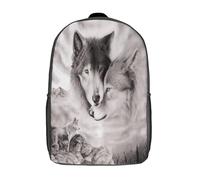 kaiyun Wolf Pair Love Borsa Da Scuola Ragazzi Zaini Ragazze Elementare Black White Fauna selvatica Art Zainetto Bambino Gita Zaino Leggero 17inch