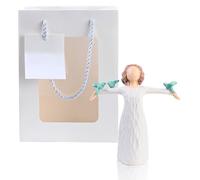 Kaiyzo Angelo Custode Statua in Resina con Braccia Aperte e 3 Uccelli Soprammobili Design Regalo Battesimo BambinaCon Sacchetto di Imballaggio Regali di Ricordo per Decorazione Della Casa