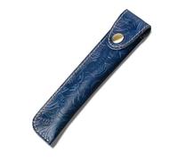 Kaizuca Portapenne in Pelle, Holder Mano Penna, Astuccio Stilografica, Intaglio Artigianale, con Bottone in Metallo, Fatta Mano, per Penna a Sfera, Pennino Touch (blu)