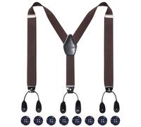 Kajeer, Bretelle da uomo regolabili con bottoni, resistenti, elastiche con retro a Y, con bottoni in pelle, Caffè, taglia unica