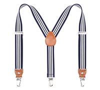 Kajeer Bretelle per bambini e bambine - Bretelle con clip elastiche regolabili sulla schiena (Blu navy e strisce bianche, 60 cm (7 mesi - 3 anni))