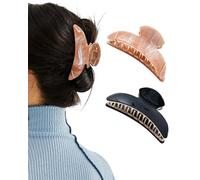 Kajeer Confezione da 2 fermagli per capelli da donna, antiscivolo, a tenuta forte, in acrilico e metallo, per capelli fini e spessi, a forma di mezzaluna (nero e marrone caramello)