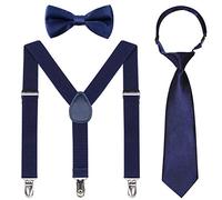Kajeer Set bretelle e papillon per neonati - Bretelle elastiche regolabili con papillon Se per 6 mesi - 13 anni (Blu navy, 75 cm (6 anni-12 anni))