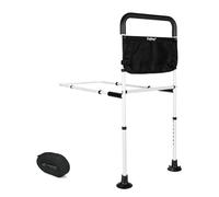 kajkey Sponda Letto per Anziani Regolabile, Altezza 72-87 cm, Larghezza 77-92 cm, con Borsa Portaoggetti, Bianco e Nero (XL)