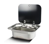KAKAK Caravan Campeggio In Acciaio Inox Lavabo Lavabo Lavabo Coperchio In Vetro Temperato Con Rubinetto Piegato Barca Camper Accessori Per RV Modifica (Lavello con Rubinetto C)