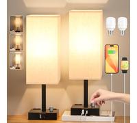 kakanuo Lampada da Comodino con Porte Tipo-C USB-A, Abat Jour da Comodino Coppia, 4 Presa CA 2 Lampadine, Dimmerazione Continua, Lampada da Tavolo Moderne per Camera da Letto Soggiorno Ufficio