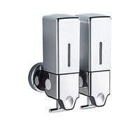 KAKASEA Dispenser di sapone singolo/doppio a parete, per doccia, bagno, shampoo, contenitore per sapone liquido, bagno, cucina, argento
