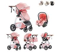 Kakbgee 3 in 1 Passeggino Combinato, Passeggino per Bambini con ECE R129 Seggiolino Auto, Telaio in Alluminio ad alto Campo visivo Passeggino (22KG, 0-4 Anni)