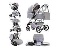 Kakbgee 3 in 1 Passeggino per Bambini, Passeggino Combinato, Passeggino Pieghevole a Un Clic, Baby Buggy, Carrozza e Sedile Auto con Zanzariera, High Vision Passeggino per Neonati(22KG, 0-4 Anni)