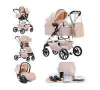 Kakbgee 3 in 1 Passeggino per Bambini, Passegginos Combinato, Pieghevole a Un Clic, Baby Buggy, Carrozza e Sedile Auto con Zanzariera, High Vision Passeggino per Neonati(22KG, 0-4 Anni)