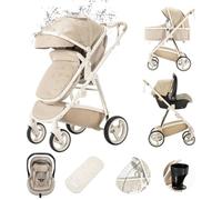Kakbgee Cuoi Passeggino Combinato 3 in 1, Passeggini Cittadini Con Seggiolino Auto ECE R129, Passeggino Portatile Pieghevole In Un Clicco, Navicella Flessibile Convertibile Telaio In Alluminio Per