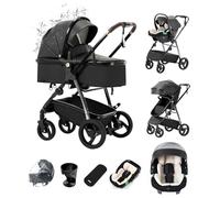 Kakbgee Passeggino 3 in 1 in pelle, sistema da viaggio per carrozzina con seggiolino auto ECE R129, carrozzina pieghevole con una mano, telaio in alluminio ad alta visibilità per neonati (22 kg, 0-4