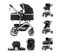 Kakbgee Passeggino 3 in 1, pieghevole con un clic, sistema da viaggio per la città, carrozzina e seggiolino auto con zanzariera, passeggino alto per neonati da 0 a 4 anni, nero