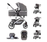 Kakbgee Passeggino 3 in 1, pieghevole con un clic, sistema da viaggio per la città, carrozzina e seggiolino auto con zanzariera, passeggino alto per neonati da 0 a 4 anni, grigio