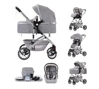 Kakbgee Passeggino 3 in 1, pieghevole con un clic, sistema da viaggio per la città, carrozzina e seggiolino auto con zanzariera, passeggino alto per neonati da 0 a 4 anni, grigio chiaro