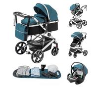 Kakbgee Passeggino Combinato 3 in 1, Passeggino per Bambini con ECE R129 Seggiolino Auto, Telaio in Alluminio ad alto Campo visivo Passeggino (0-4 Anni, 22KG)