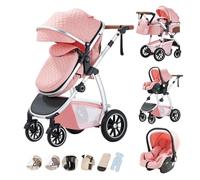 Kakbgee Passeggino Combinato 3-in-1 Urbano Con Seggiolino Auto ECE R129, Regolabile in Altezza, Telaio in Alluminio Morbido Convertibile, per Neonati 0-4 Anni