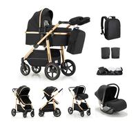 Kakbgee Passeggino per Bambini 3 in 1, Passeggino Combinato, Manico Regolabile in Altezza, Baby Buggy, Carrozza e Sedile Auto con Zanzariera, High Vision Telaio in Alluminio per Neonati(0-4 Anni 22KG)